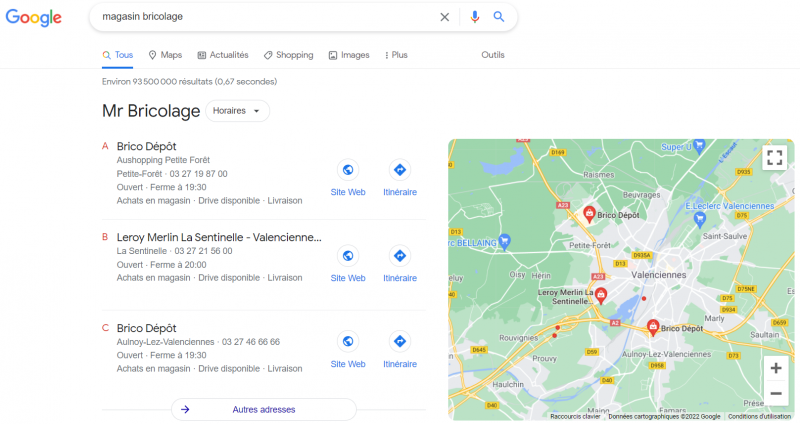 google map - magasin bricolage