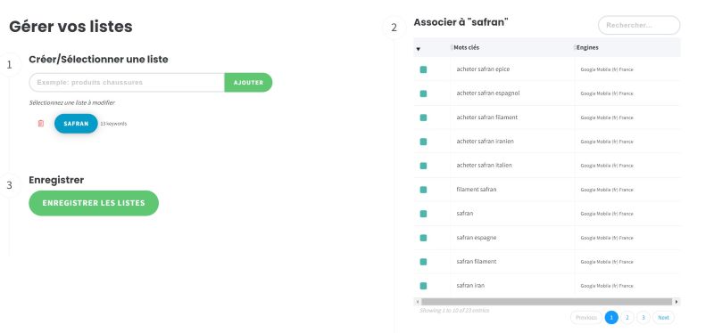 suivi liste de mots clés logiciel seo cocolyze