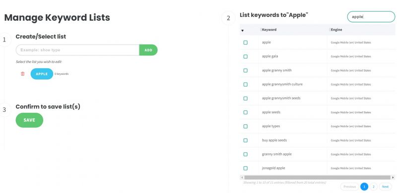 seo keywords lists